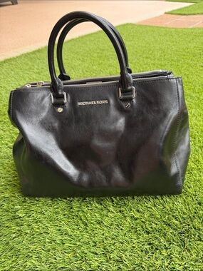 Michael Kors Black Leather Handbag with Silver Hardware